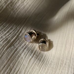 Sterling Silver Raw Blue Moonstone Stud Earrings